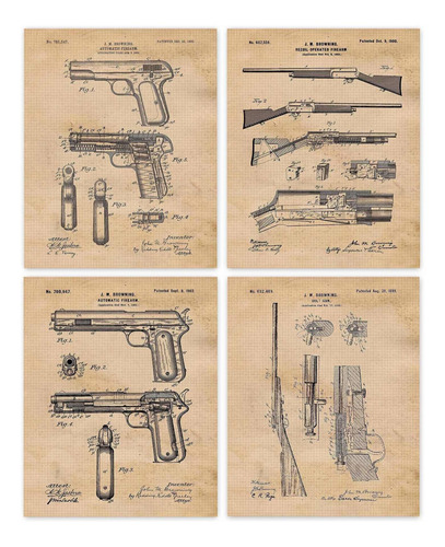 Browning Pistols & Rifles Patent Prints, 4 (8x10) Unframed .