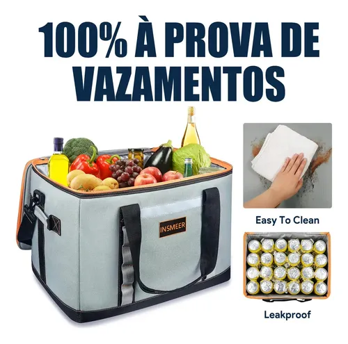 INSMEER Bolsa Térmica Grande 48 Litros/65 Latas Portátil com Alça