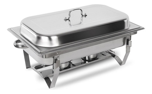 Rechaud Retangular Inox 3 Cubas Gn 1/3 X 65 Mm 9 Litros Buffet Self Service Banho Maria Com Alça E Tampa Removível