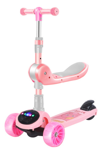 Patín Con Silla 3 Ruedas Montable Con Luces Y Sonidos Niños Color Rosa