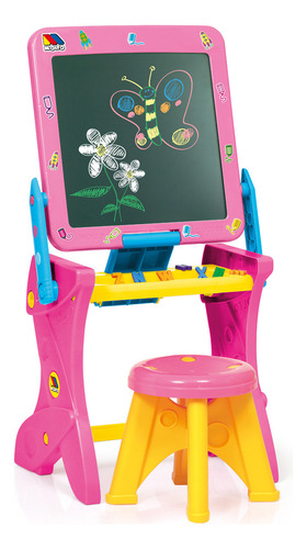 2 En 1 Pizarrón Y Mesa Con Banquito Y Accesorios Marca Molto Color Rosa Chicle