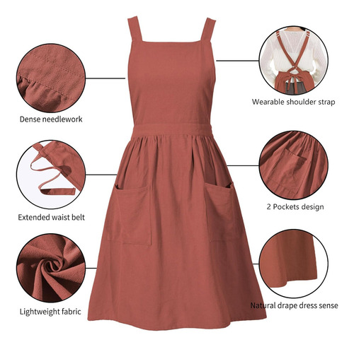 Pbf Vestido Tipo Delantal Con Delantal De Lino Y Algodón