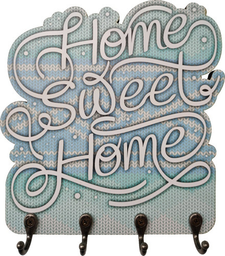 Porta Chaves De Decoração Home Sweet Home Textura Azul Mdf