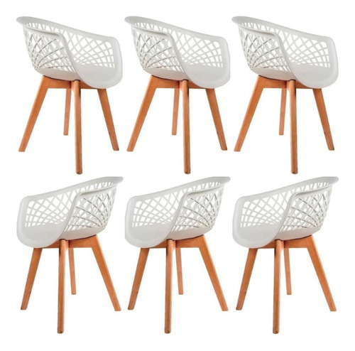 Kit 6 Cadeiras De Jantar Web Pé Wood Modelo Premium Maciça Cor da estrutura da cadeira Madeira Cor do assento Branco