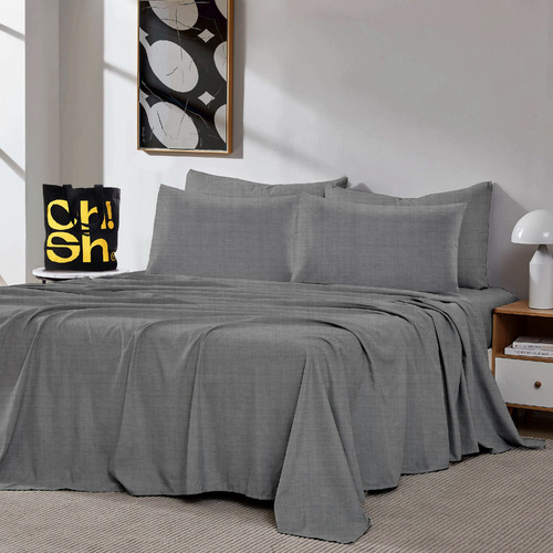 Oh! Sheets Juego De Sabanas Cationico 7 Piezas Matrimonial Gris Oscuro