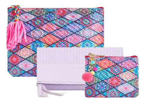 Juego De Cosmetiquera Cartera Y Monedero Para Dama C10 Color Violeta