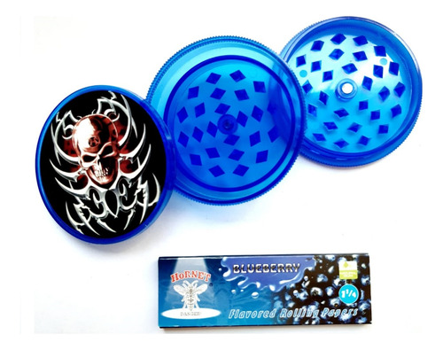 Combo Grinder Azul 3 Pcs + 1 Caja Cueros Hornet Sabores 1/4