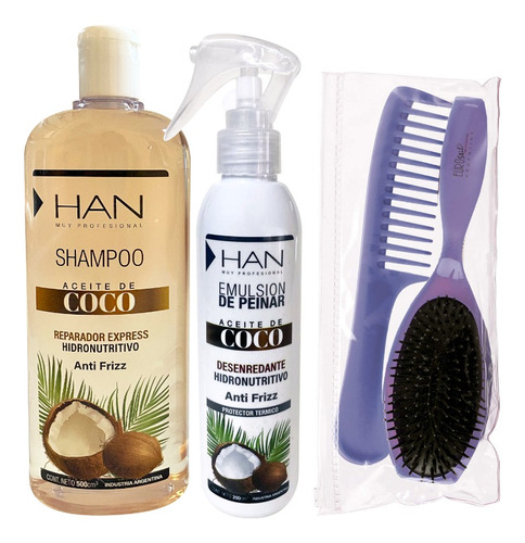 Han Shampoo + Crema De Peinar Coco Hidronutritivo+ Kit Peine