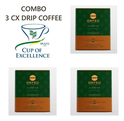 Café Premiado Especial Kit 3 Cx Orfeu Drip Cofee Prático