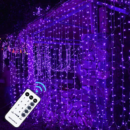 Cortina De Luces Led Morada 8 Modos 3x3 Mts Halloween