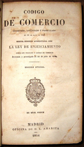 Codigo Comercio 1856 Español Marino Etc. Ley Enjuiciamiento