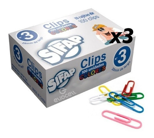 Clips Numero 3 Colores X 300 Unidades Color Multicolor