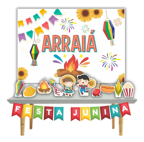 Kit Festa Painel 100x70cm Festa Junina Bandeira Enfeites