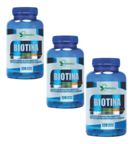 Biotina Cabelo Unhas Vitaminas 120 Capsulas 3unid