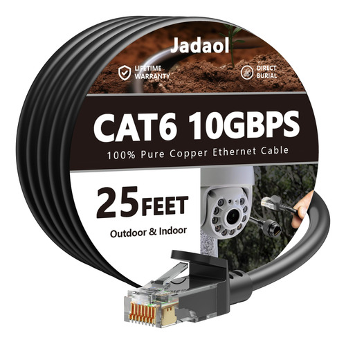 Cable Ethernet Cat 6 Para Exteriores De 25 Pies, Compatible 