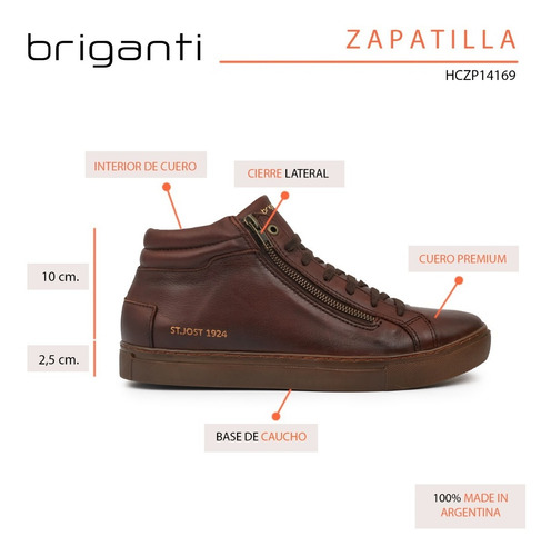 Imagen 6 de 10 de Zapatilla Hombre Cuero Briganti Zapatos Botita Hczp14169