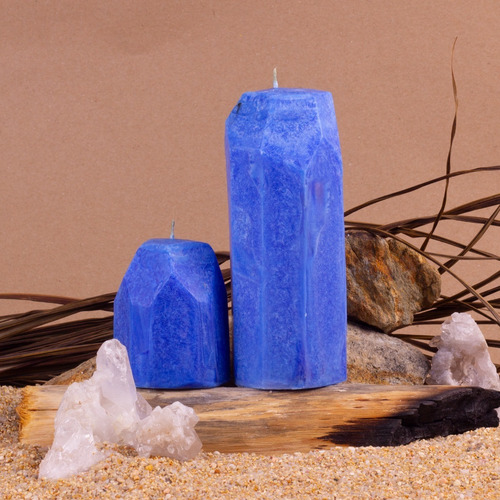 Kit De 2 Velas Forma De Cuarzo Ágata Azul Cera Sustentable Azul