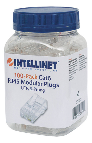 Plug Rj45 Cat 6 Utp Intellinet Solido Con 100 Pzas