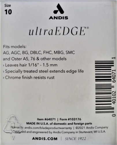 Navaja Andis Ultraedge No. 10 Intercambiable P/rasuradora