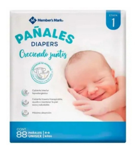 Pañales Diapers Etapa 1 Member's Mark 88 Pzas