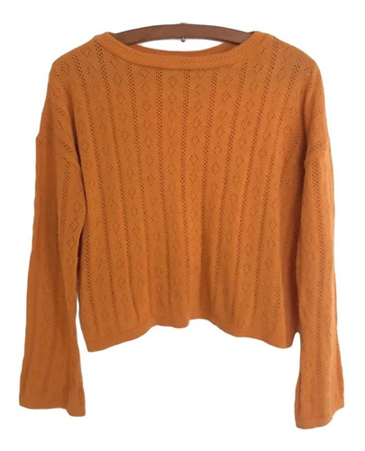 Sweater Calado Amplio Manga Larga Semioxford Naranja Cobrizo