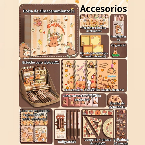 Set De Regalo De Papelería Infantil Temática Capibara