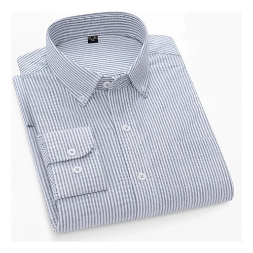 Camisa Oxford Casual A Cuadros Para Hombre, Manga Larga, Cóm