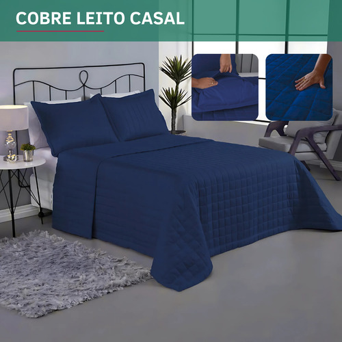 Cobre Leito Colcha Matelado Casal Padrão 3 Peças Dupla Face Macio Hotel 400 Fios Premium Azul Marinho
