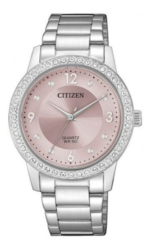 Citizen Quartz Crystal Pink Dial El3090-81x ...... Dcmstore Correa Plata Bisel Plata Fondo Rosa pastel