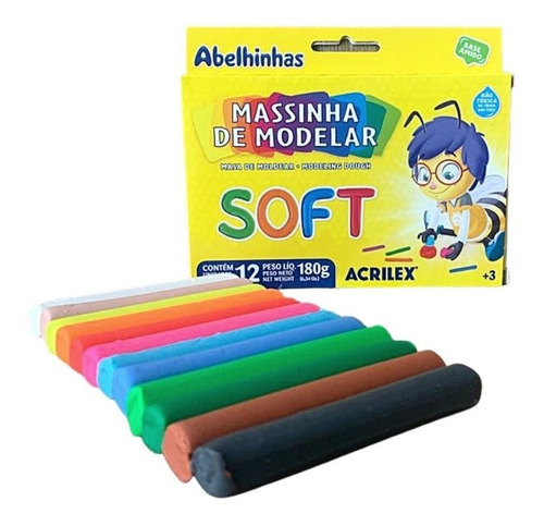 Massinha De Modelar Escolar 12 Cores Soft Acrilex Infantil Cor Colorido