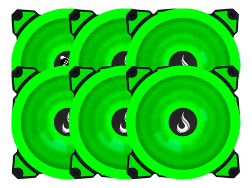 Kit 6 Un Cooler Fan Rise Mode Galaxy G1 Led Verde 120mm