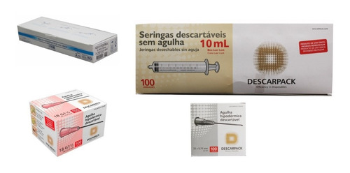 Seringa 10ml Sem Agulha (100x) + Agulhas Variadas (300x)