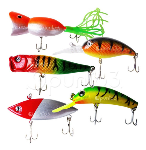 Kit De 5 Señuelos Surtidos Pesca Tarariras Dorado Calidad