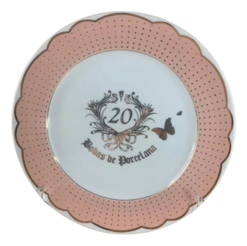 Prato Bodas De Porcelana 20 Anos Casamento - 22cm