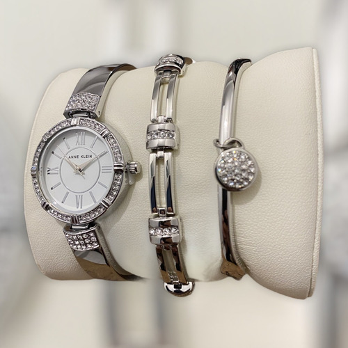 Reloj Mujer Anne Klein Con Brazaletes 27 Mm Ak/3295svst Color de la correa Plateado Color del bisel Plateado Color del fondo Blanco