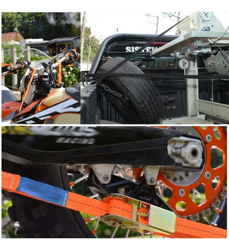 Kit 4 Cintas Com Catraca De Amarração Para Carga 800kg 4.6m Cor Laranja