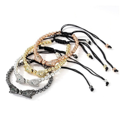 Excelente Pulsera Dorada Cabezas De Jagures Unisex Moda
