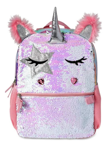 Mochila Escolar Unicornio Rosa C/ Lonchera Niñas 43 Cm *sk Diseño De La Tela Lentejuela