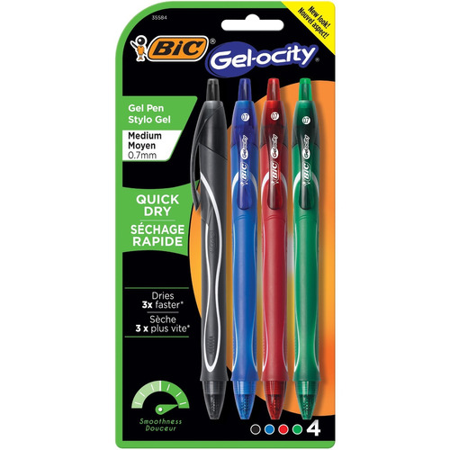 4 X Bic Gel-ocity Quick Dry Retractable Gel Pen, Medium P