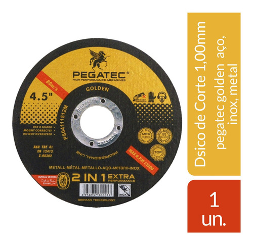 Disco De Corte Pegatec 4 1/2 X 1,0mm - 1 Unid.