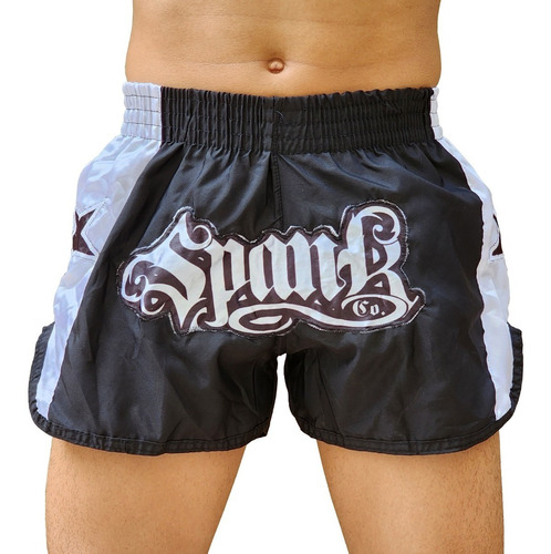 Short Muaythai Calção Treino Kickboxing Spank Preto/ Prata