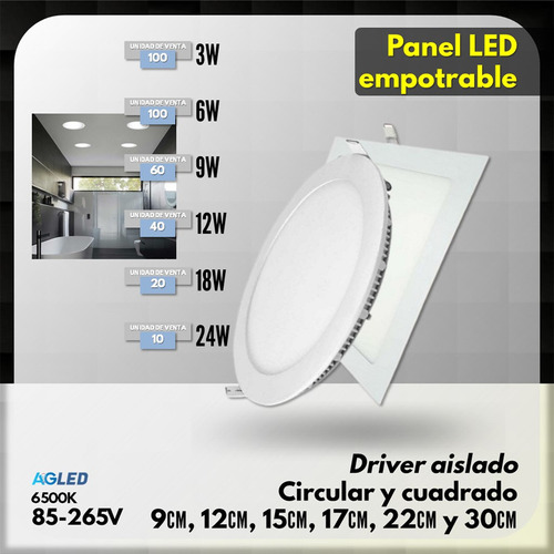 Panel Led Empotrable Circular 12w 6000k 85-265v 17cm Int