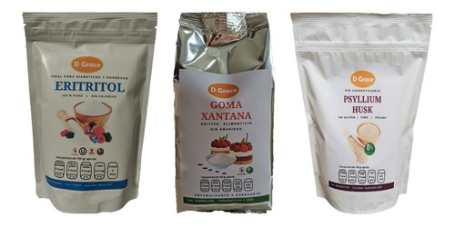 Imagen 1 de 8 de Eritritol, Goma Xantana Y Psyllium Husk Keto 250 Gramos C/u