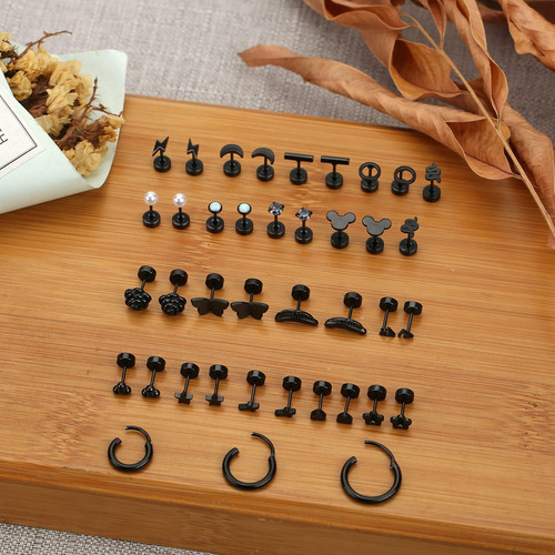 Staligue Juego De 21 Pares De Aretes De Acero Inoxidable Par