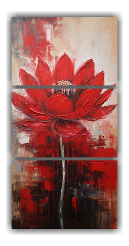 45x90cm Set 3 Cuadros Estilo Óleo Surrealista Red Lotus