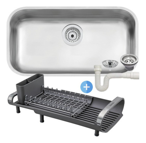 Cuba Cozinha Inox 56x34 Fosca + Escorredor De Pratos Cor Prateado