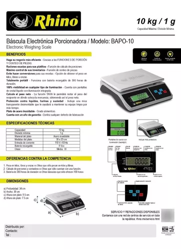 Bascula Rhino Porcionadora 10 Kg Libras Onzas Kilos