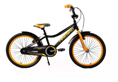 Bicicleta cross infantil Fire Bird Rocky R20 1v frenos v-brakes color negro/naranja con pie de apoyo  