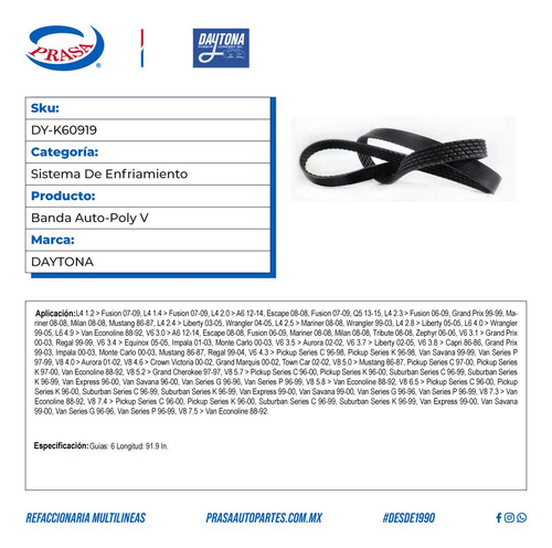 Banda Auto-poly V Xt 85-87 Guías: 4 Longitud: 37.2 Pulgadas