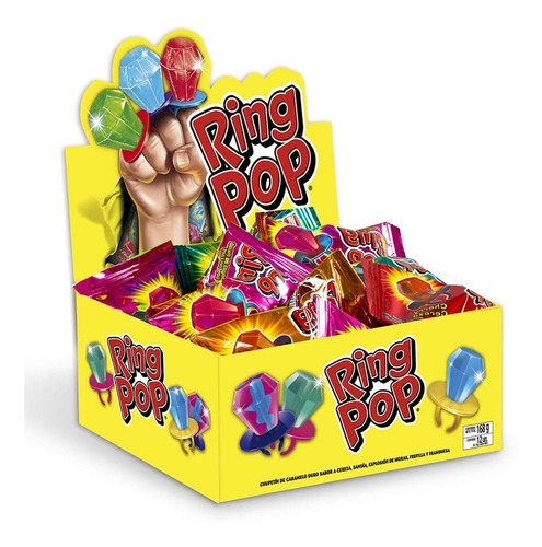 Caramelo Macizo Ring Pop 12pz En Forma De Anillo